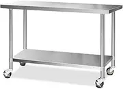 Stainless Steel Kitchen Bench with Wheels 1524x610mm Work Table Portable Utility