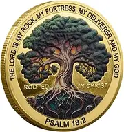 Rooted in Christ Challenge Coin - The Lord is My Rock My Fortress My Deliverer - Christian Bible Verse Pocket Token - Faith-Based Inspirational Gift for Men & Women