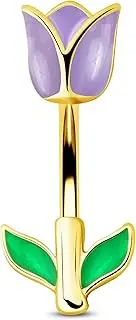 [Jewseen] Tulip Belly Button Ring 14G Belly Rings Flower Navel Rings for Women Surgical Steel Navel Piercing Belly Barbell Curved Barbell Belly Piercing Jewelry Body Piercing Jewelry