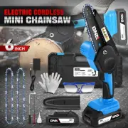 6" 20V Electric Saw Cordless Small Mini Chainsaw Handheld w/ 2 Batteries Blue