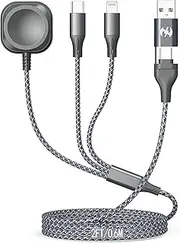 Multi Charging Cable for Apple Watch Charger 2FT Nylon Braided USB Lightning Type C USB C Cord iWatch Magnetic Wireless Charger 6 in 1 Charging Wire for Apple iPhone Android Phone and iWatch