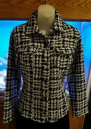 Chicos Black/White Sparkle Houndstooth Jacket W/Front Patch Pockets Size 0