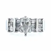 1.85 ct H/VS1 Pear Shape Lab Created Diamond Baguette Engagement Ring 14K WG