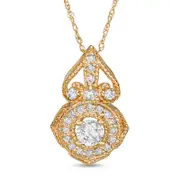 0.5 CT. T.W. Natural Diamond Antique Vintage-Style Flower Pendant in 14K Gold