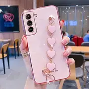 Luxury Plating Love Bracelet Wrist Chian Strap Soft Case for Samsung Galaxy S21 S20 S10 S9 S20FE Plus Ultra Note 8 9 10 20 Cover,Pink,s20 Ultra