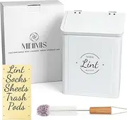 Minimis Customizable Mini Laundry Room Storage Bin - Small Magnetic Storage Holder Basket with Lid for Organizing Lint, Socks, Trash or Pods - Garbage Box Can be Mounted on a Wall/Dryer or Countertop