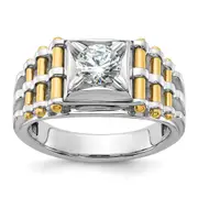 14k Two-tone 1 Ct. Lab Grown Diamond VS/SI+ G+ Polished and Brushed Textured Men's Ring