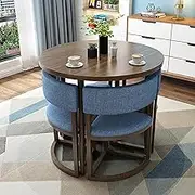 Modern Round Conference Table Set with 4 Chairs Kitchen Dining Table Set with Metal Frame 5 Piece Set Ideal for Small Spaces and Apartments (Cloth Color)