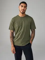 Green Khaki Regular Fit Essential Crew Neck Cotton T-Shirt (E00182) | $15