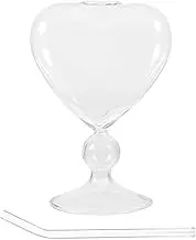 1 Set Cocktail Glass, Creative Heart Shaped Cocktail Goblet Clear Glass Martini Drinking Cup with Straw for Vodka Gin Fruit Green Tea A