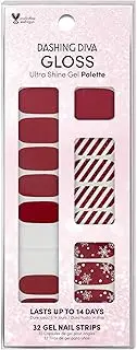 Dashing Diva Gloss Holiday Nail Strips - Peppermint Marvel | UV Free, Chip Resistant, Long Lasting Gel Nail Stickers | Contains 32 Nail Wraps, 1 Prep Pad, 1 Nail File