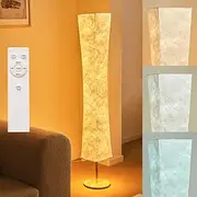 [BASRAE] Floor Lamp White Modern Floor Lamp for Living Room, LED Soft Floor Lamp for Bedroom, Floor Lamp Dimmable with Remote Control, 3 Colours, Decorative Fabric Lamp with Lampshade
