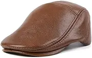 [HAMKVBPR] Men's Leather Hat Men Beret Thin Section Forward Cap Duck Tongue Leather Cap Tide Autumn and Winter(Large)