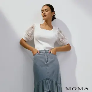 【MOMA】鏤空蕾絲袖方領針織上衣(兩色)