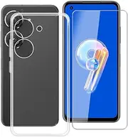 [HGJTF] Mobile Phone Case for Asus Zenfone 9 (5.9 Inches) + Tempered Glass Film, Ultra Thin Transparent TPU Silicone Bumper Case + Screen Protector for Asus Zenfone 9 - Clear