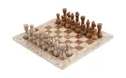 Radicaln Marble Chess Set 15 Inches Fossil Coral and Dark Brown Handmade Boar...