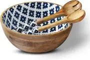 Versatile 12" Mango Wood Bowl with Serving Tongs - Perfect for Salad & Pasta