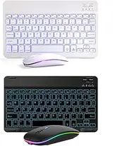 2 Pack Ultra-Slim Bluetooth Keyboard and Mouse Portable Mini Wireless Keyboard Rechargeable 7-Color Backlit for Apple iPad iPhone Samsung Tablet iPhone Smartphone iOS Android Windows,White+Black