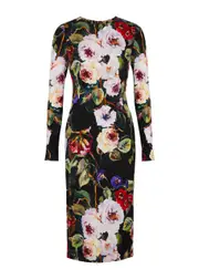 Dolce & Gabbana Floral-print Stretch Silk-satin Midi Dress - Black - 44 (UK12 / M) 44 (UK12 / M)