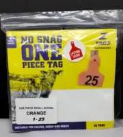 No Snag One Piece Orange Tags (Small Animal) #1-25...New in Pkg