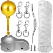 Flag Pole Repair Kits , Gold Ball, 50 Ft Rope, Cleat Hook, Swivel Snap Hooks..