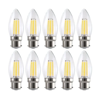 10 x LED Filament Candle Lamp B22 4W 3000k Warm White 450 Lm Glass Bulb 360° SAA