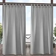 Exclusive Home Cabana Solid Indoor/Outdoor Light Filtering Hook-and-Loop Tab Top Curtain Panel Pair, 54"x84", Cloud Grey