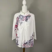 NEW $69 Chicos Zenergy Top Size 3 or 16/18 Paisley Half Zip Optic White Stretchy