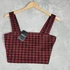 Forever 21 Cropped Tank Top Womens Medium Red & Black Gingham Crop Shirt NWT