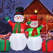 Costway 1.82M & 1.52M Christmas Inflatable Snowmen, Inflatable Christmas Decoration w/Built-in LED Lights & Powerful Blower, Indoor & Outdoor Blow Up Decor for Garden, Patio & Lawn