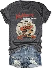 [Swhledye] Thanksgiving Halloween 1978 T-Shirts Women Funny Pumpkin Haddonfield Vintage Horror Movie Michael Myers Graphic Tee Tops