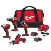 Milwaukee M18 18V Cordless Combo Kit 4-Tool Set w/ 2 Batteries, Charger, Tool Ba