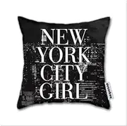 Cotton Linen Throw Pillow New York City Girl Black & White Skyline Vogue Typography Cotton Linen Square Decorative Throw Pillow Case Cushion Cover 18 X 18 Inch