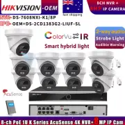 Hikvision OEM 8MP ColorVu IP Camera 2-Way Audio+DS-7608NXI-K1/8P NVR Systems Lot
