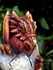 Red baby Dragon Hatching egg Art Hand Carved Sculpture Fantasy Fairy Decoration