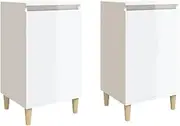 vidaXL High Gloss White Bedside Cabinets (2 pcs, 40x35x70 cm) - Modern Style Engineered Wood Side Tables with Storage Compartments
