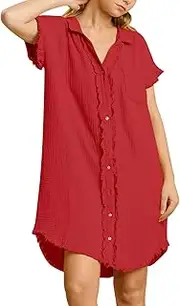 [Paintcolors] Women's Button Up Shirts Cotton Roll-up Sleeve Blouses V Neck Casual Tunics Solid Color Tops with Pockets