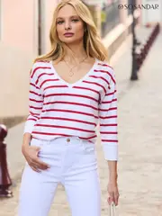 Sosandar Red Stripe Top (F78485) | $104