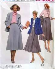 VOGUE American Designer Vtg 80s Pattern Anne Klein sz 8 B31 skirt suit jacket FF