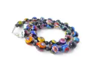 Colorful Millefiori Glass Bead Choker Necklace, Handmade with Vintage Beads