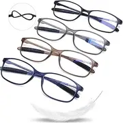 AQWANO 4 Pairs Computer Reading Glasses Blue Light Blocking Lightweight Flexible TR90 Unbreakable UV Protection Readers for Women Men, 1.5