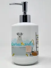 White Miniature Schnauzer in Bathtub Ceramic Soap Dispenser Hand Soap Dispenser