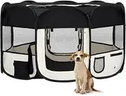 BECLOH Pet Playpen, Portable Foldable Dog/Cat/Puppy Exercise Playpen, pet Enclosure, Play Pen, Indoor and Outdoor Use (Black, 145 x 145 x 61 cm, 8)
