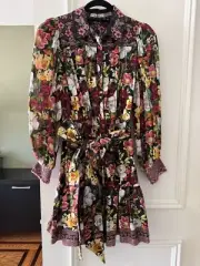 NEW Alice and Olivia Juniper Floral Dress Long Sleeve Mini Button Down Size 2