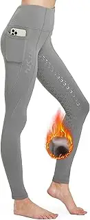 [FitsT4 Sports] FitsT4 Women's Winter Riding Leggings Silicone Full Seat Breeches with Fleece Lining with Mobile Phone Pocket and Belt Loops