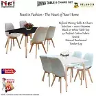 Dining 1x Table / 4x Chair Set Upholstered Fabric Padded Seat Cushion Wooden Leg
