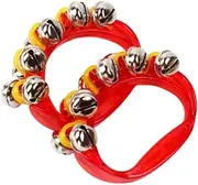 Perfeclan 2Pcs Mini Percussion Tambourines Hand Bells Party Supplies Noise Makers Hand Tambourine Bells for Kindergarten Charity, red
