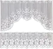 AIMALL 2PCS/Set White Lace Kitchen Home Window Cafe Curtain w Scallope Edge 160cm Wide