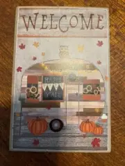 'WELCOME FALL Y'ALL' Halloween Fall Camper Pumpkins Block Sign Shelf Sitter New