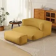 UYSOFRCV Bean Bag Chair Cover Half Moon Shape Bean Bag Sofa Cover+Footstool Cover(No Filler) Ideal for Both Kids and Adults, Perfect Furniture for The Basement,Yellow